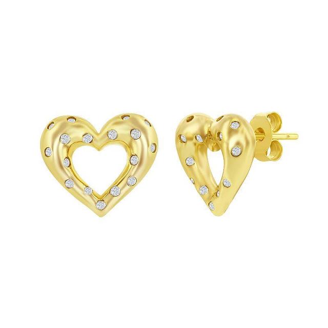 Argento Bella Sterling Silver Cubic Zirconia Heart Earrings, Womens, Gold Tone Product Image