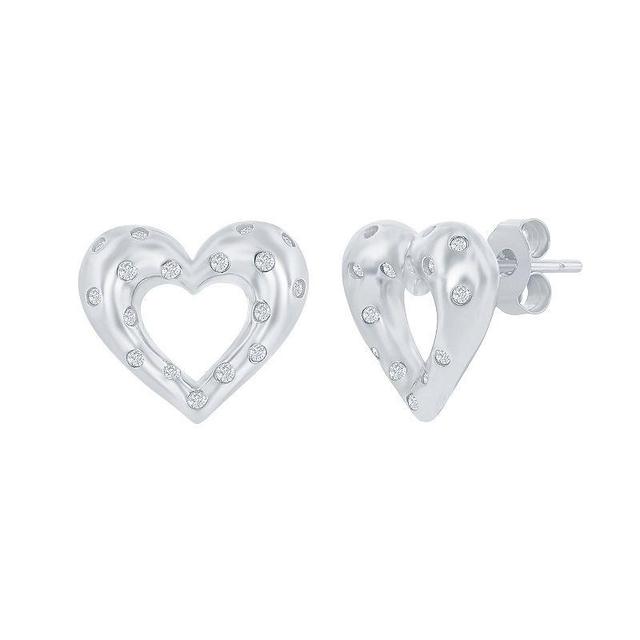 Argento Bella Sterling Silver Cubic Zirconia Heart Earrings, Womens Product Image