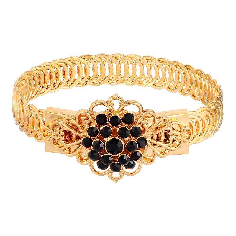 1928 Gold Tone Siam Flower Overlay Belt Bracelet, Womens, Black Product Image