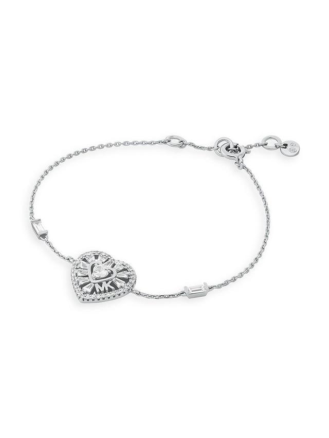 Womens Sterling Silver & Cubic Zirconia Heart Pendant Bracelet Product Image