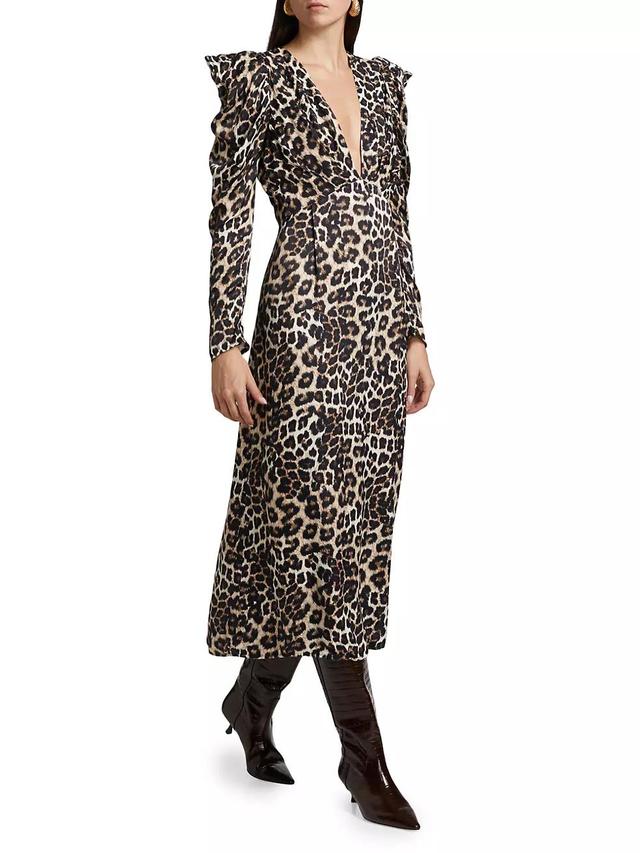 Leopard V-Neck Midi-Dress Product Image