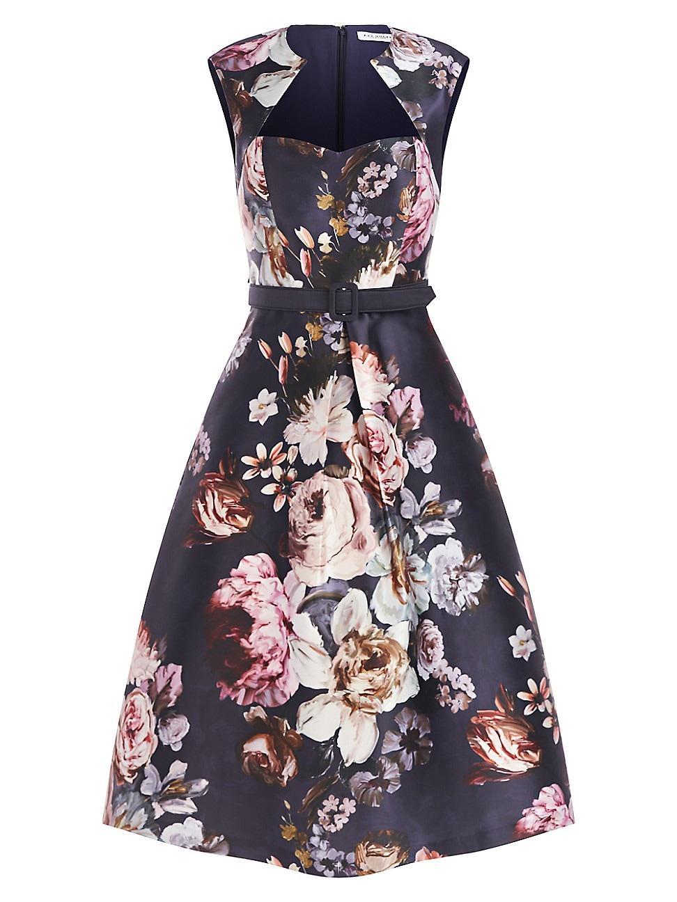 Womens Arielle Belted Floral Midi-Dress Product Image