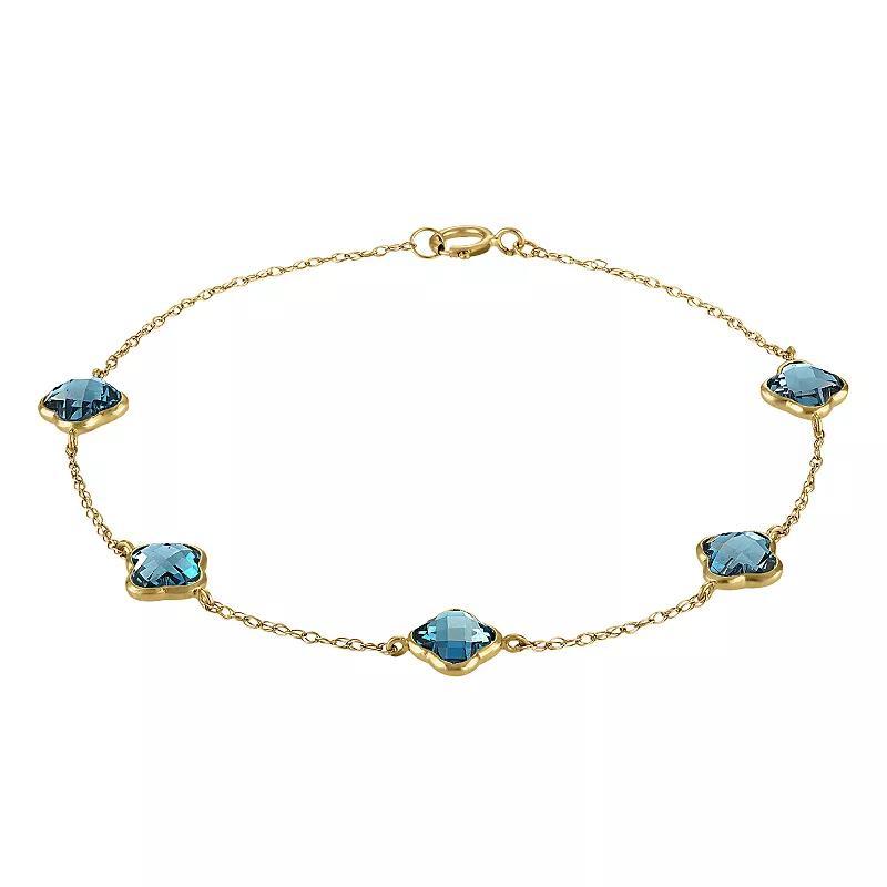 Tiara 10k Gold Gemstone Clover Cut Station Bracelet, Womens Blue Topaz Product Image