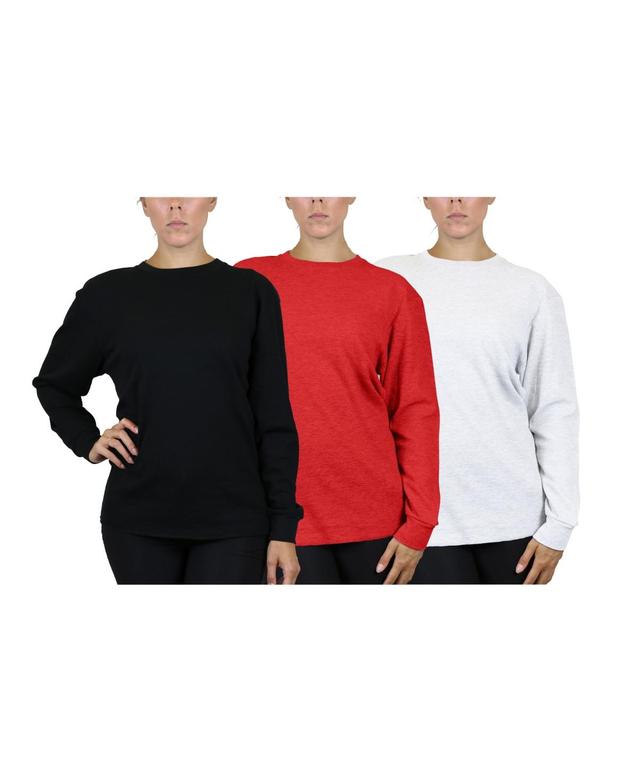 Womens Loose Fit Waffle Knit Thermal Shirt, Pack of 3 - Charcoal, Heather Gray Product Image