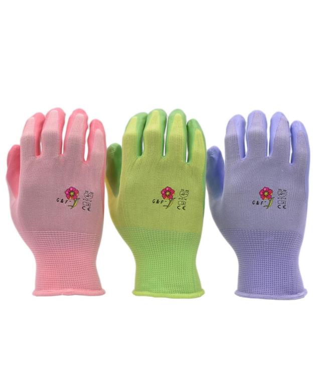 G & F Products Nitrile Coated Womens Garden Gloves, 6 Pairs - Assorted Pre-Packed Product Image