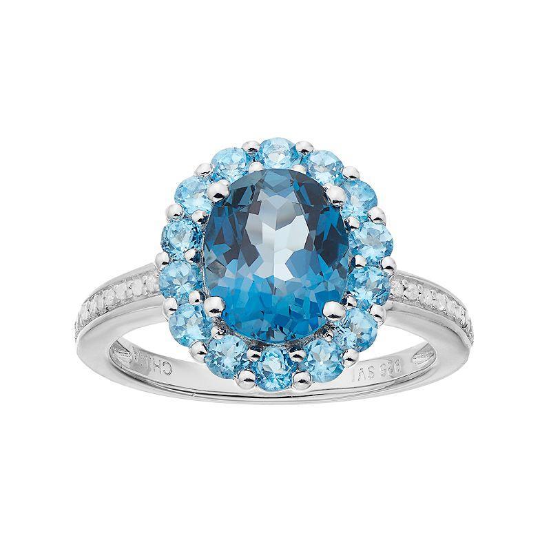 Belk & Co Sterling Silver 10X8Mm Oval London Blue Topaz 1/10 Cttw Diamond Ring Product Image