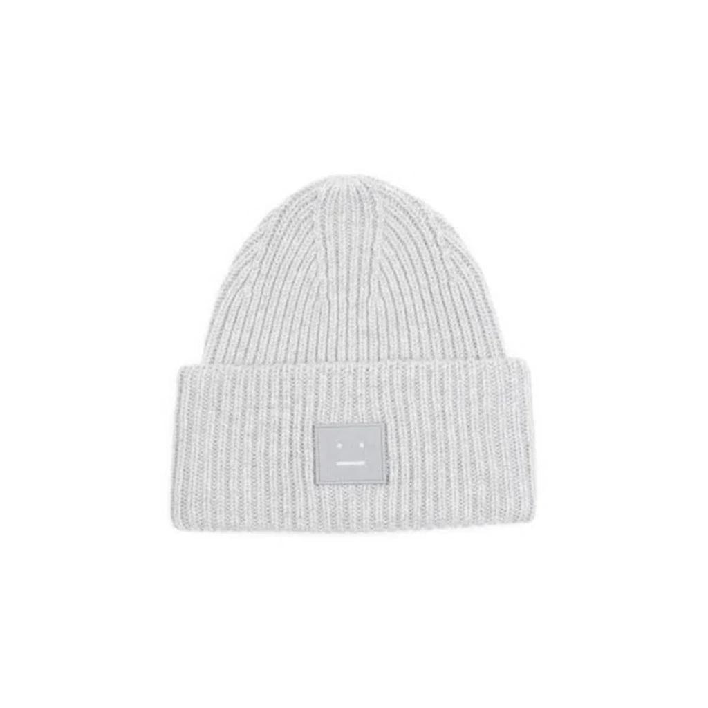 Light Grey Melange Wool Beanie In White product image