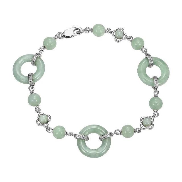 Dynasty Jade Sterling Silver Genuine Jade Carved Link & Bead Station Bracelet, Womens Product Image