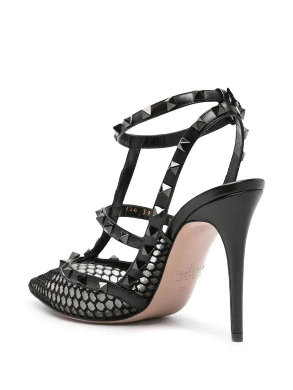 Rockstud 100mm Mesh Pumps In Black Product Image