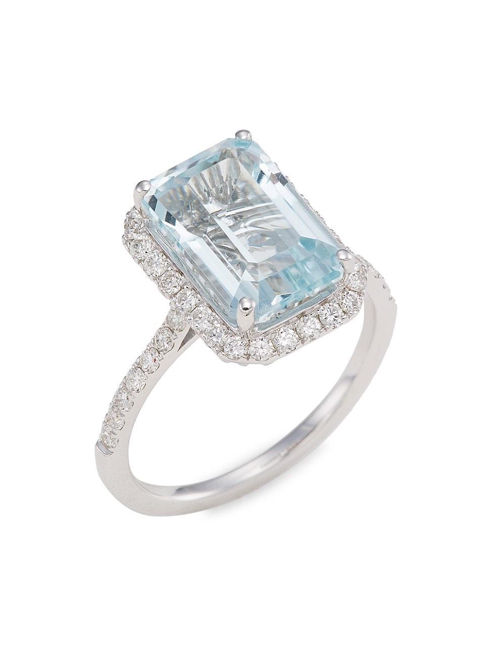 Womens 14K White Gold, Aquamarine & Diamond Ring Product Image