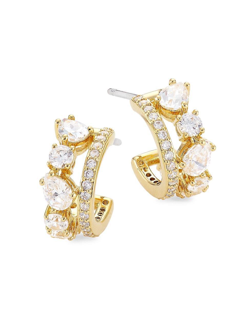 Womens Loveall 18K Gold-Plated Cubic Zirconia Double Mini Hoop Earrings Product Image