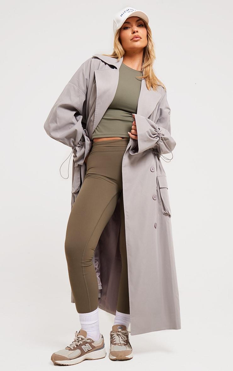 Grey Ruched Toggle Detail Trench Coat Product Image