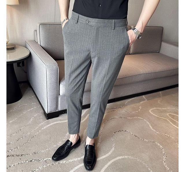 Pinstriped Tapered Cropped Dress Pants Product Image