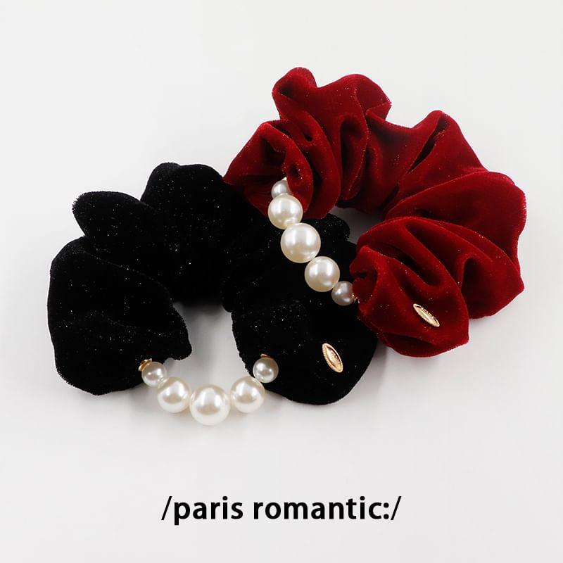 Velvet Faux Pearl Scrunchie Product Image