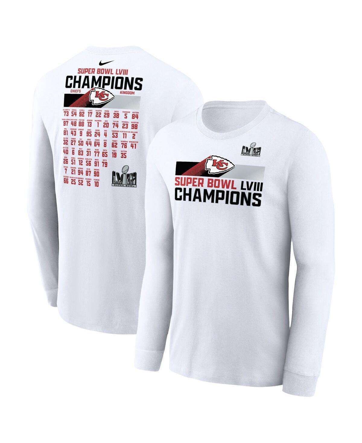 Mens Nike White Kansas City Chiefs Super Bowl Lviii Champions Roster Long Sleeve T-shirt Product Image