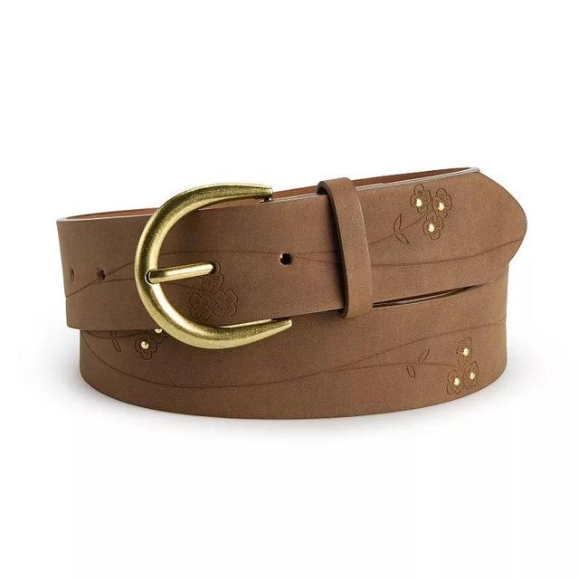 Womens Sonoma Goods For Life Vine Embossed Studded Belt Brown Product Image