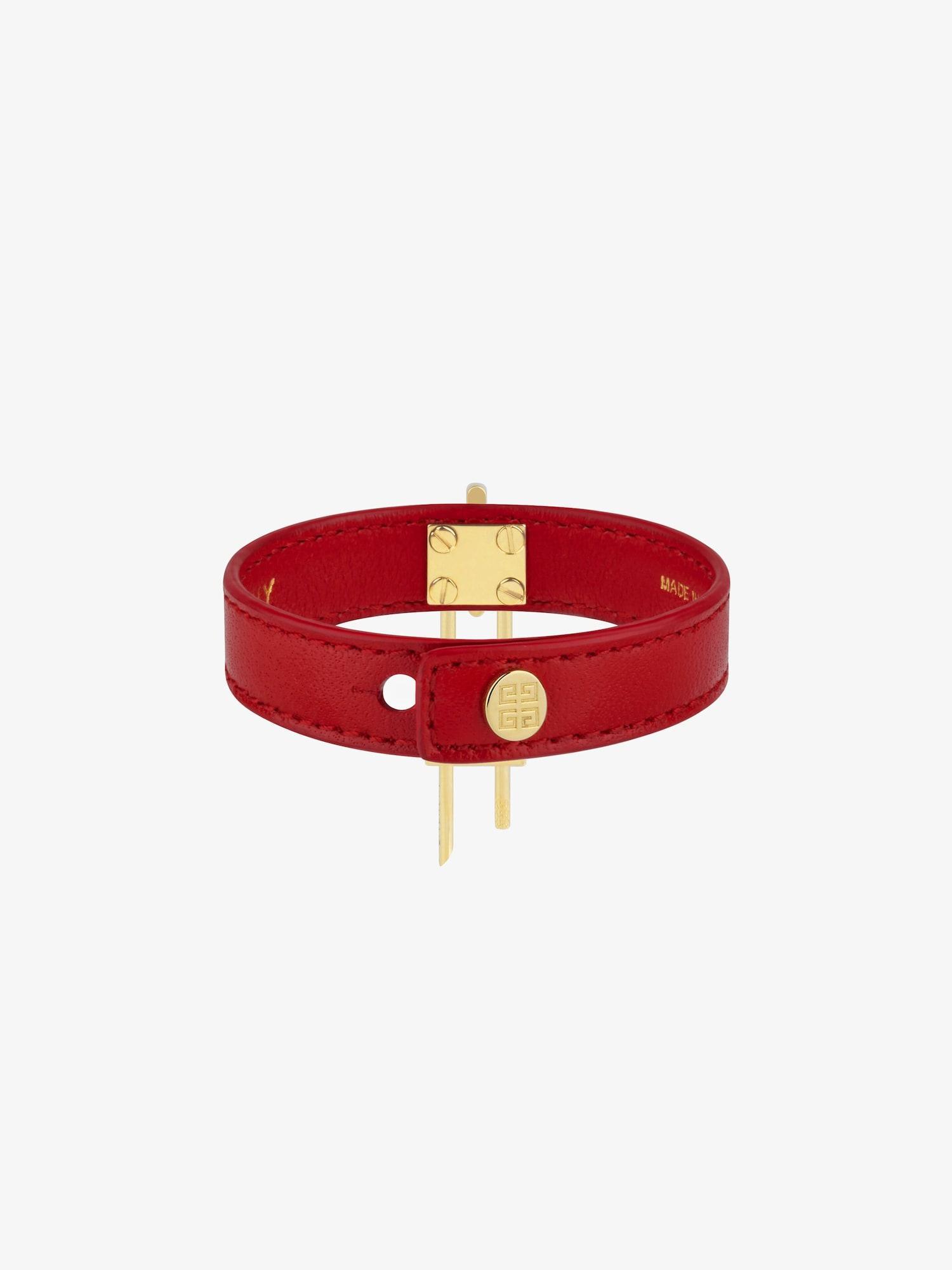 Mini Lock bracelet in metal and leather Product Image