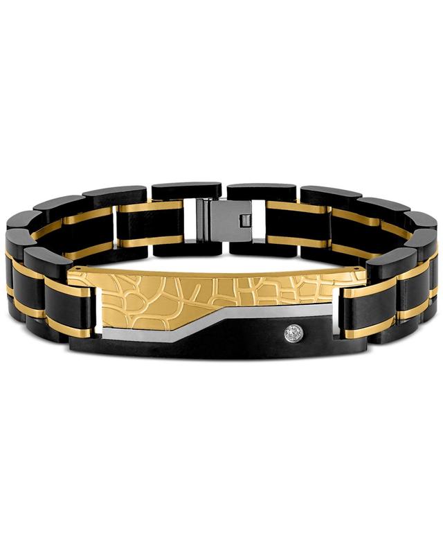 Esquire Mens Jewelry Diamond Watch Link Bracelet (1/20 ct. t.w.) Gold Ion-Plated Stainless Steel, Created for Macys - Black Product Image