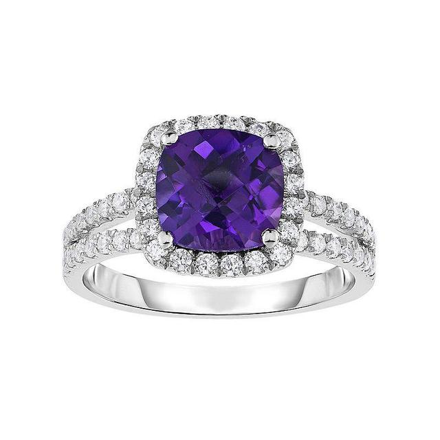 Sterling Silver Amethyst & Cubic Zirconia Split-Shank Ring, Womens Product Image