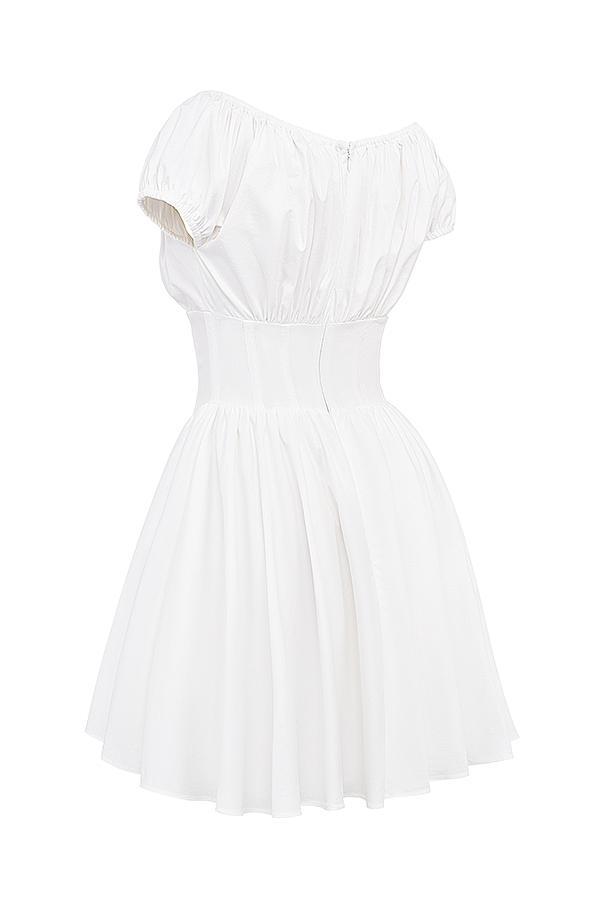 Nala White Cotton Gathered Mini Dress Product Image