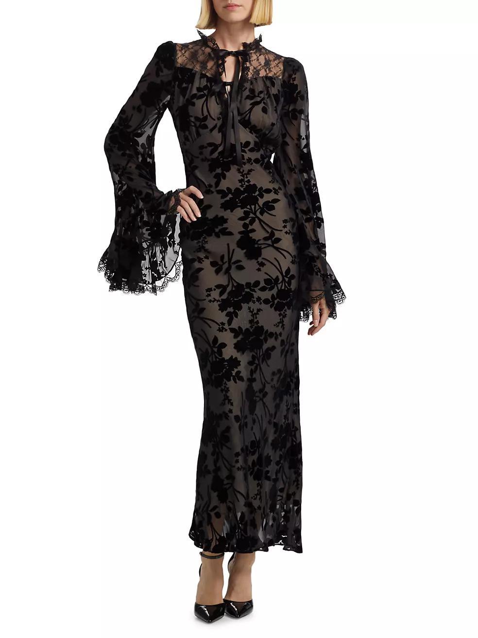 Lace Silk-Blend Maxi-Dress Product Image