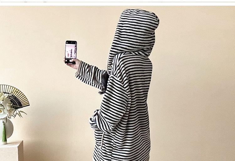 Maternity Hooded Striped Pajama Set Product Image