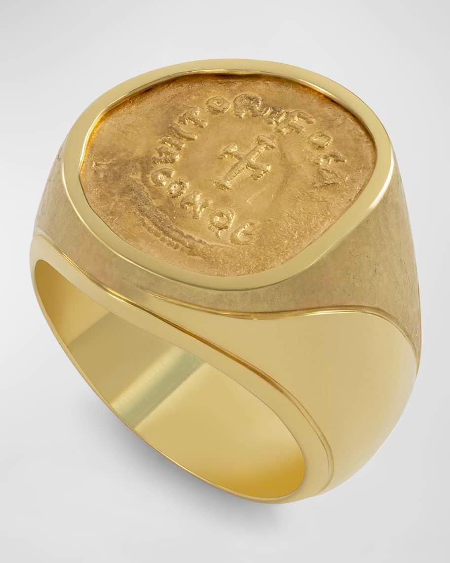 Mens 18K Yellow Gold Phocas Cross Coin Ring Product Image