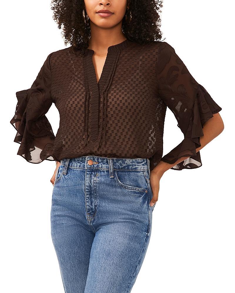 Vince Camuto Pin Tuck Flutter Sleeve Blouse (Rich ) Women's Clothing Product Image