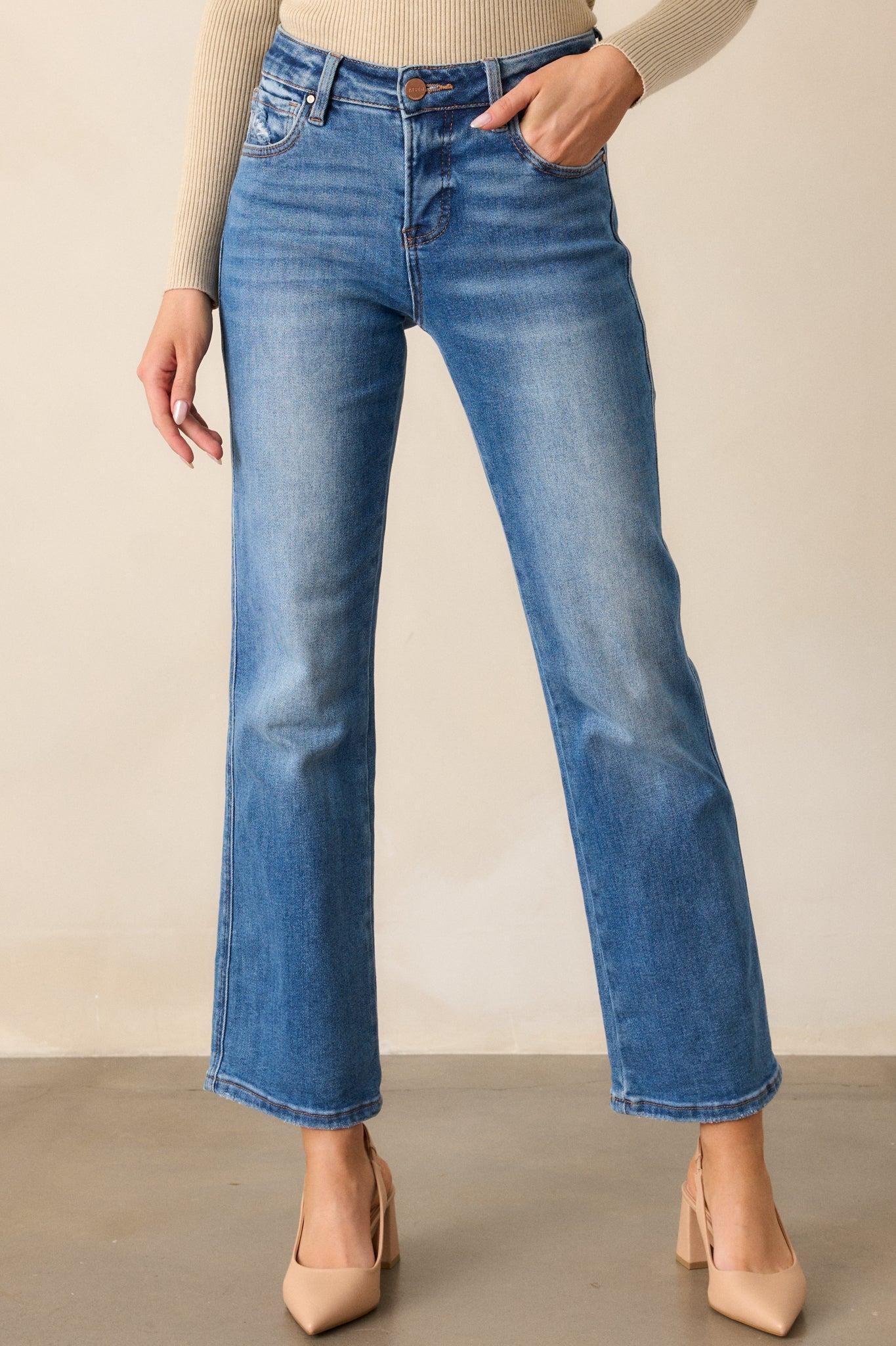 A Little Extra Medium Wash Straight Leg Jeans Product Image