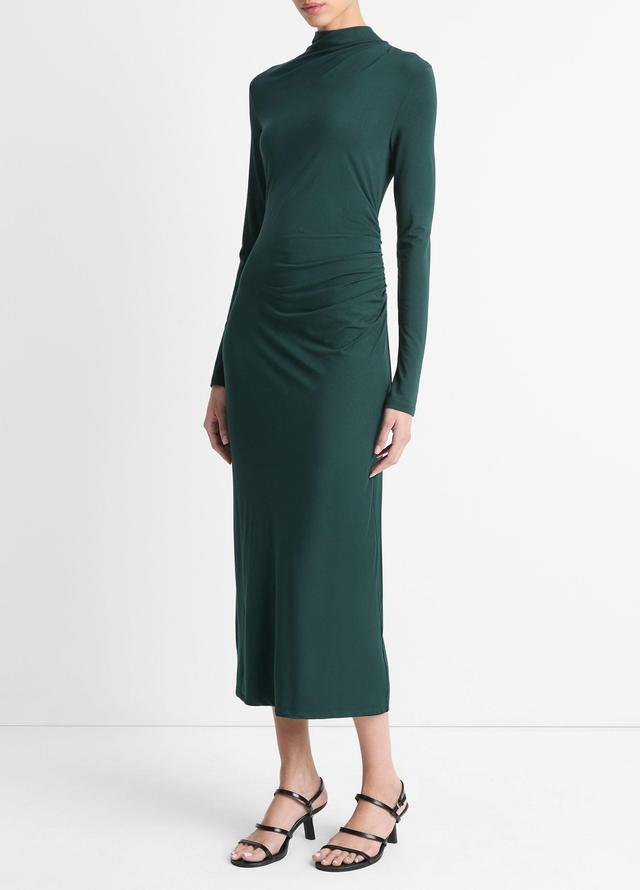 Ruched Long-Sleeve Turtleneck Dress Product Image