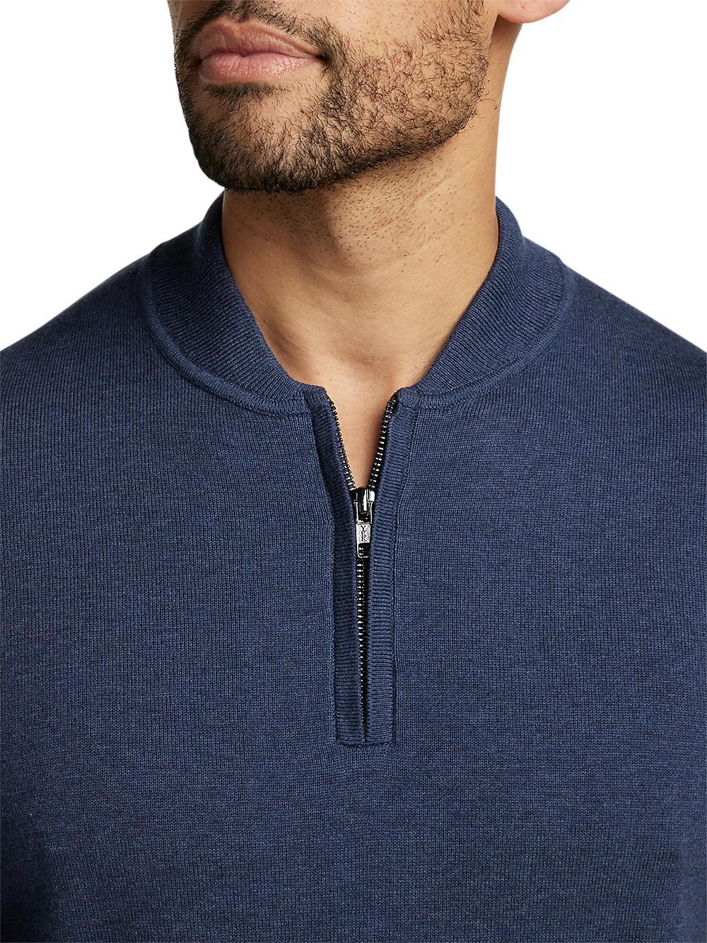 Cotton Quarter Zip Mock Neck Sweater - Blue Product Image