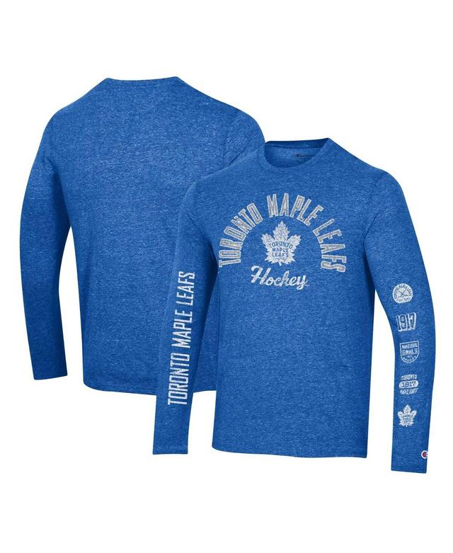 Mens Champion Heather Blue Distressed Toronto Maple Leafs Multi-Logo Tri-Blend Long Sleeve T-shirt Product Image