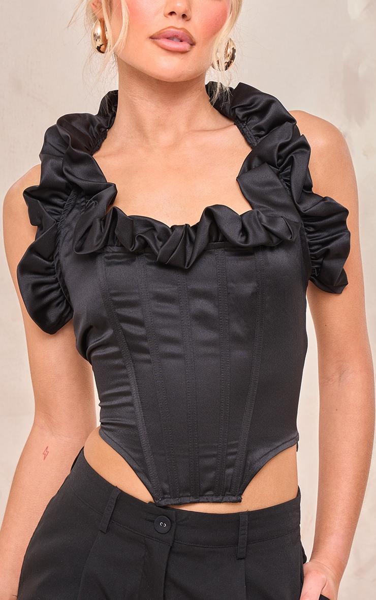 Black Satin Ruched Detail Halterneck top Product Image