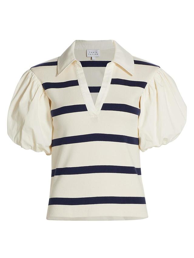 Womens Tory Striped Cotton-Blend Puff-Sleeve Top Product Image