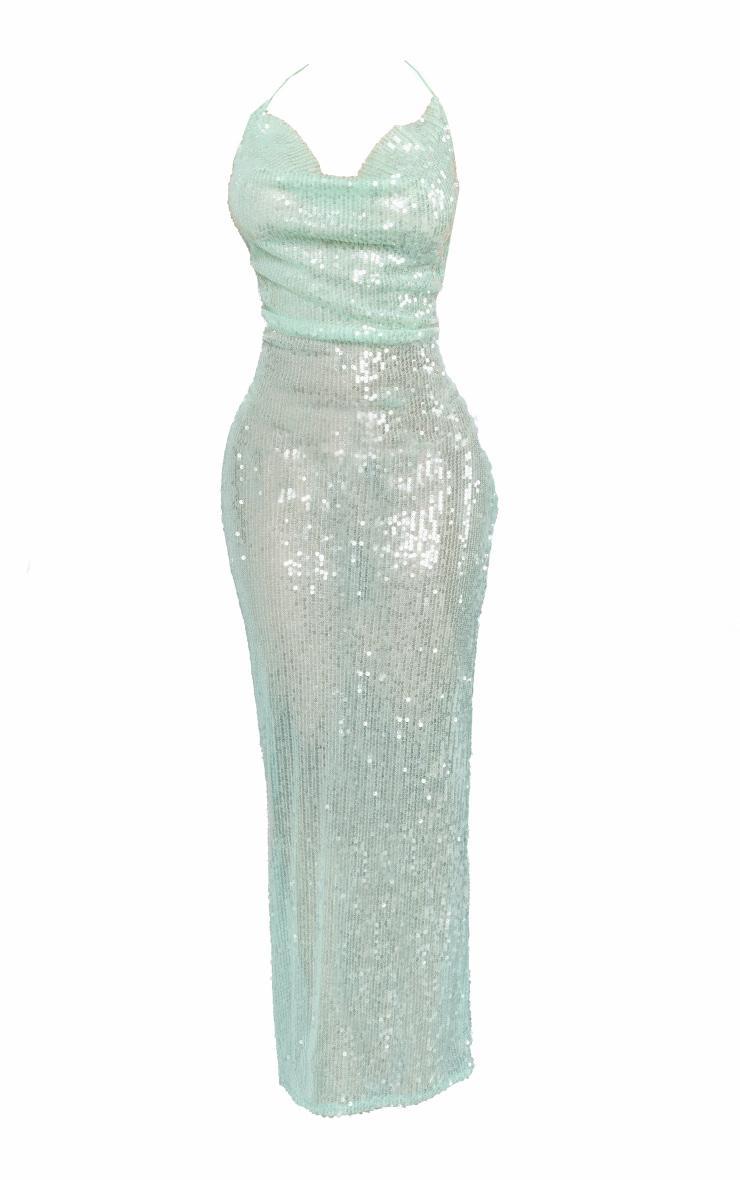 Petite Green Sequin Backless Maxi Dress Product Image