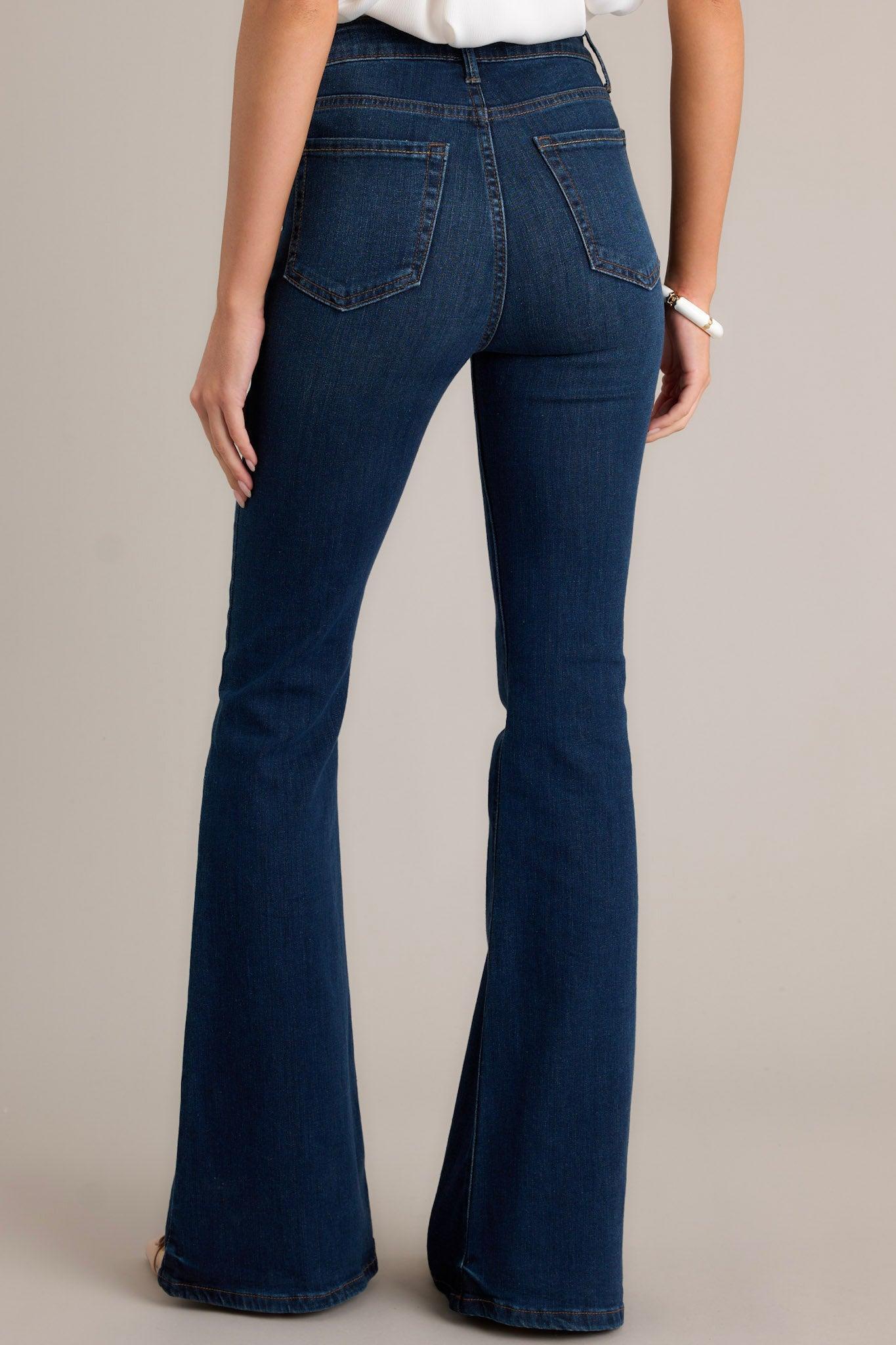 Deep Down Dark Wash Stretch Flare Jeans Product Image