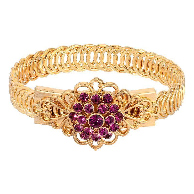 2028 14K Gold Dipped Purple Flower Overlay Belt Bracelet Product Image