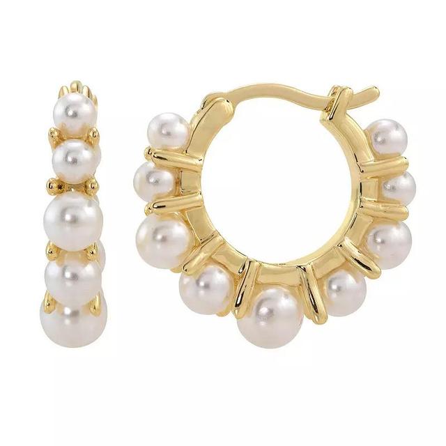 Brilliance Gold Tone Simulated Pearl Graduated Hoop Earrings, Womens, White Product Image