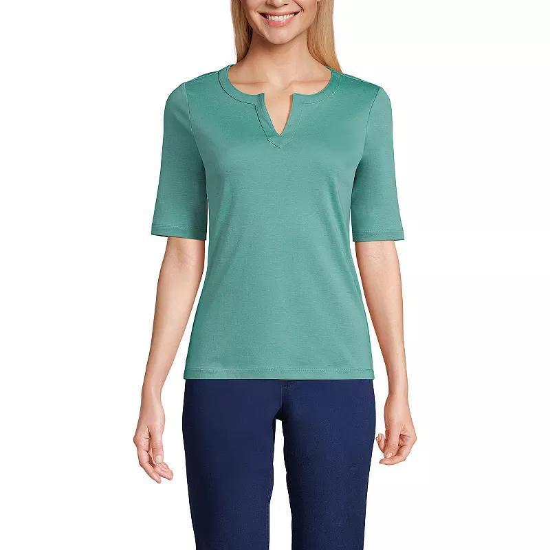 Womens Lands End Modern Half Sleeve Splitneck Top Green Moss Product Image