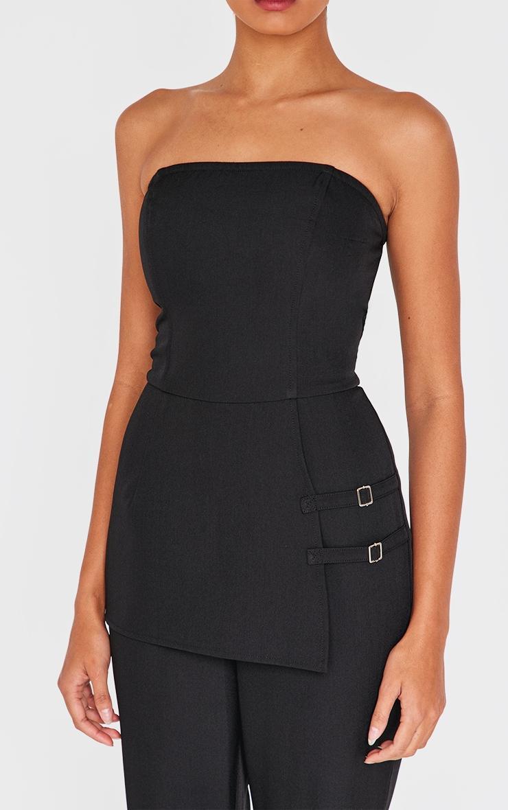 Black Structured Woven Bandeau Belt Detail Straight Leg Jumpsuit Product Image