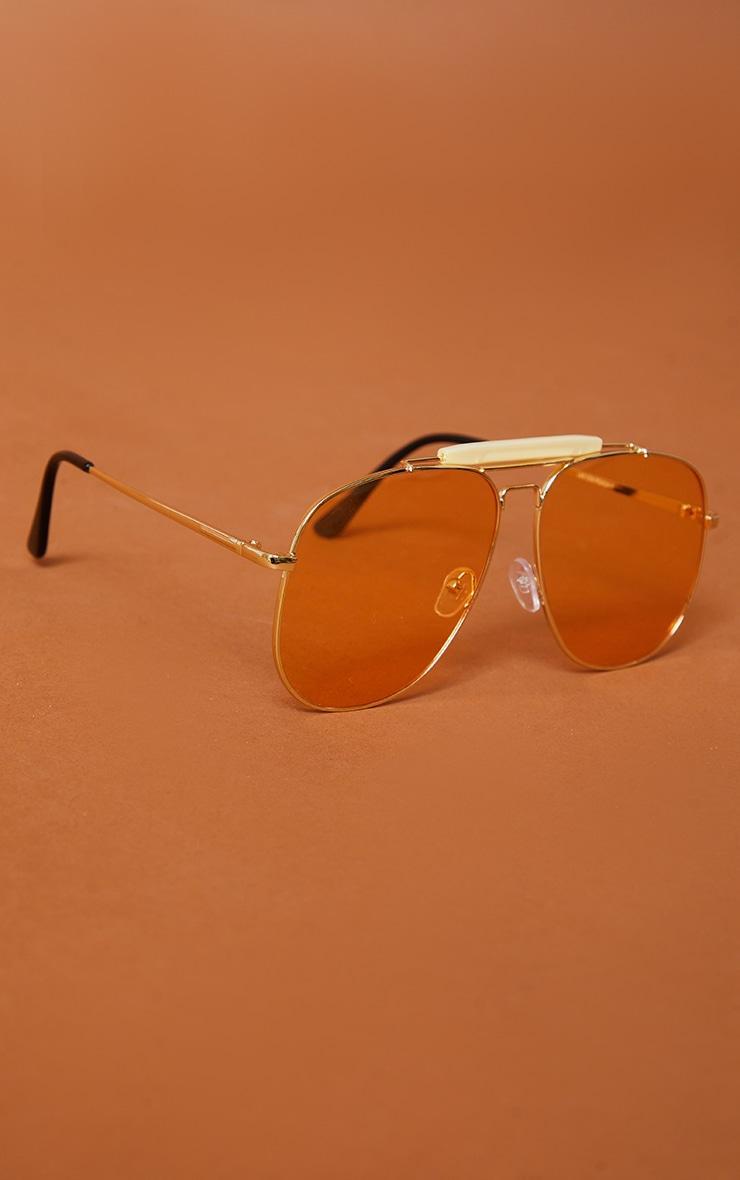 Peach Oversized Plastic Brow Bar Aviator Sunglasses Product Image