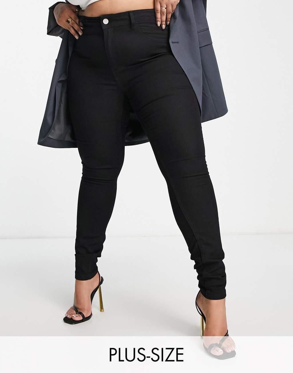 Vila Curve high waisted jean leggings in black Product Image