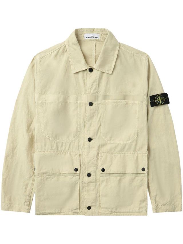 Compass-badge Shirt Jacket In Neutrals Product Image