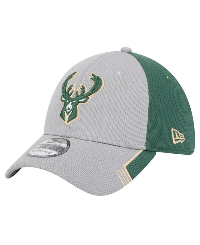 New Era Mens Gray Milwaukee Bucks Active Trim 39THIRTY Flex Hat - Gray, Hunter Green Product Image