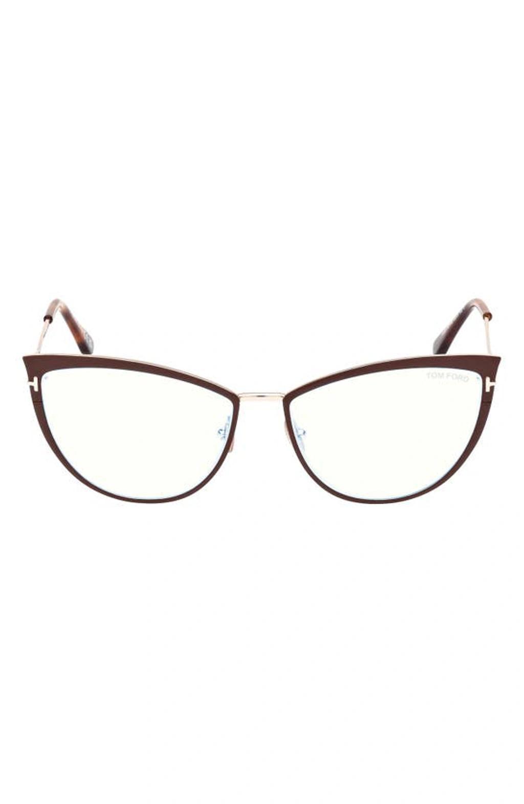 TOM FORD 56mm Cat Eye Blue Light Blocking Glasses In Matte Light Brown Product Image