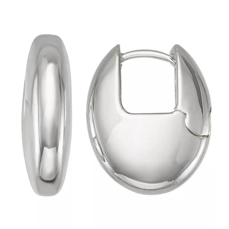 Nine West Silver Tone Oval Huggie Hoop Earrings, Womens Product Image