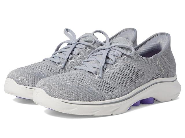 SKECHERS Performance Go Walk 7 Via Hands Free Slip-Ins (Grey/Lavender) Women's Walking Shoes Product Image