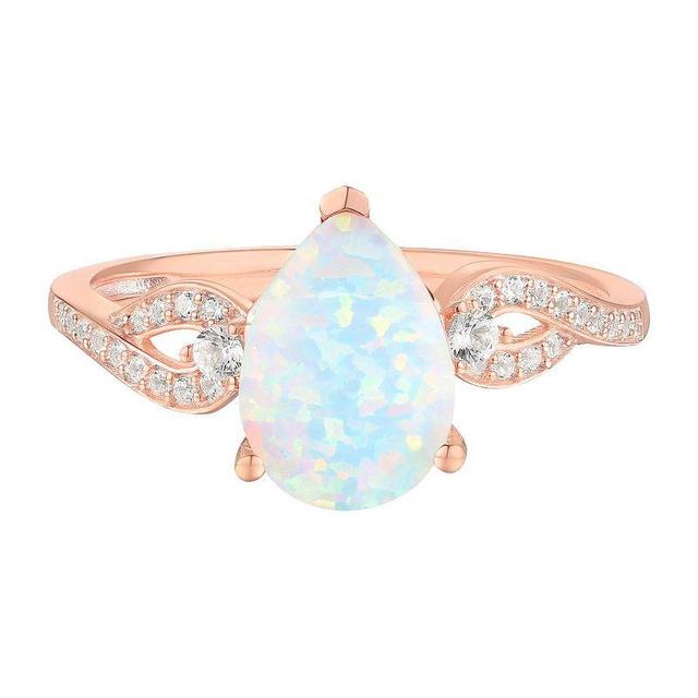 14k Rose Gold Tone Over Silver Lab-Created Opal & Lab-Created White Sapphire Ring, Womens Product Image