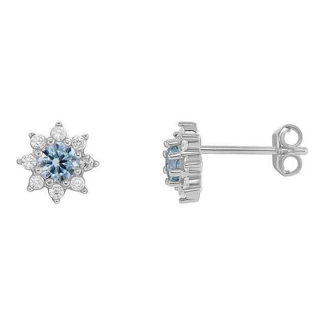 PRIMROSE Birthstone Cubic Zirconia Flower Stud Earrings, Womens, Silver Tone Sep Product Image