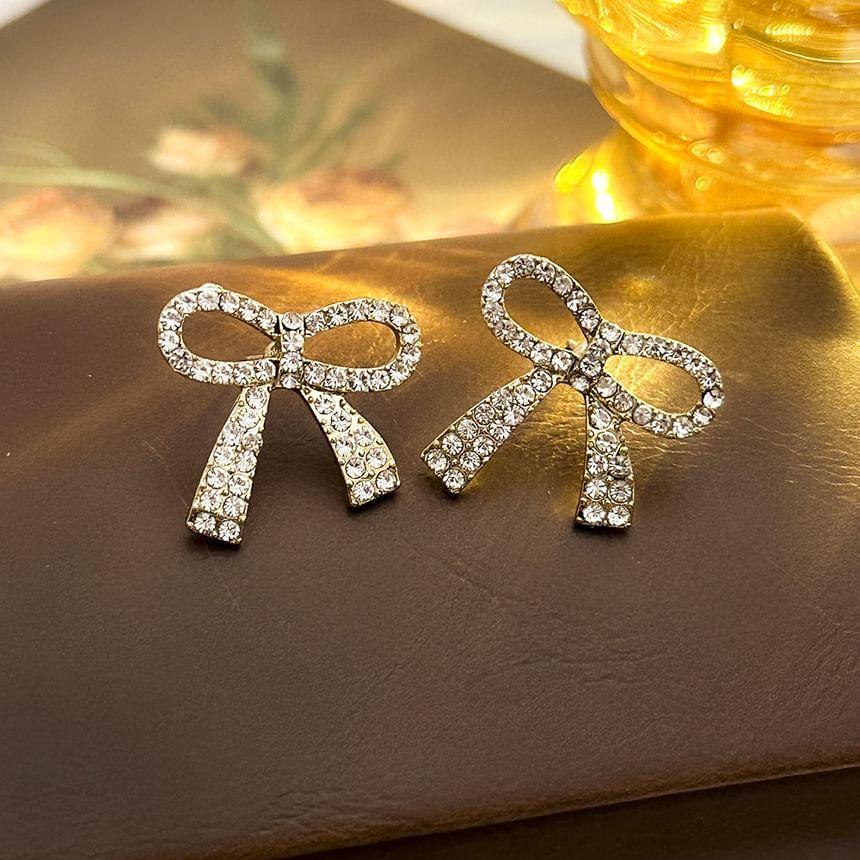 Rhinestone Bow Stud Earring Product Image